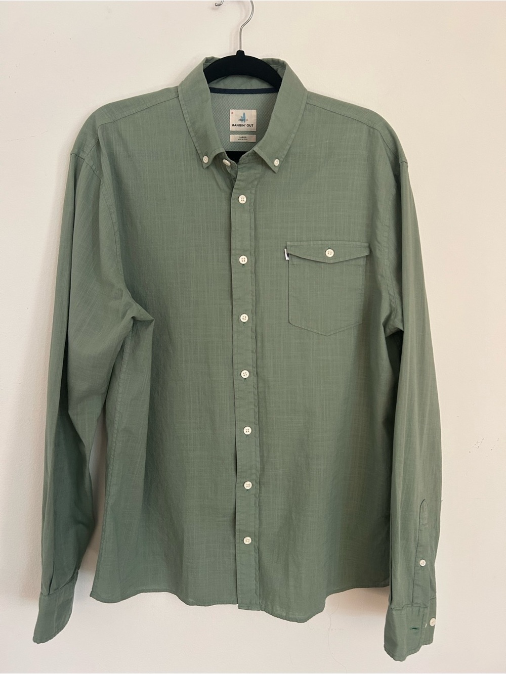 Johnnie-O Cotton Olive green casual button-down shirt Size large